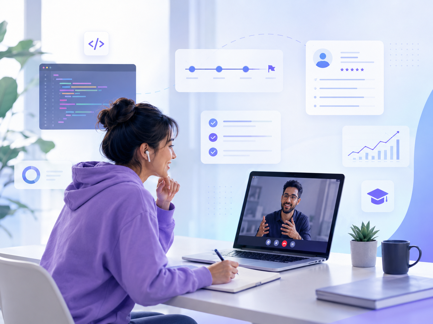 Online mentorship session for a coding student